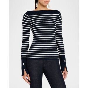 NWT A.L.C. Anya Size XL Ribbed Stripe Boat-Neck Sweater Blouse Top Blue White